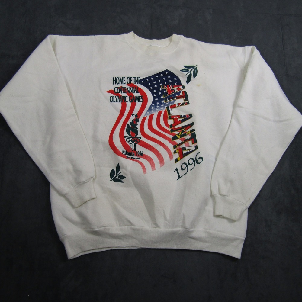 Hanes Sweatshirt Mens XL White 1996 Atlanta Olympic Games Vintage Graphic